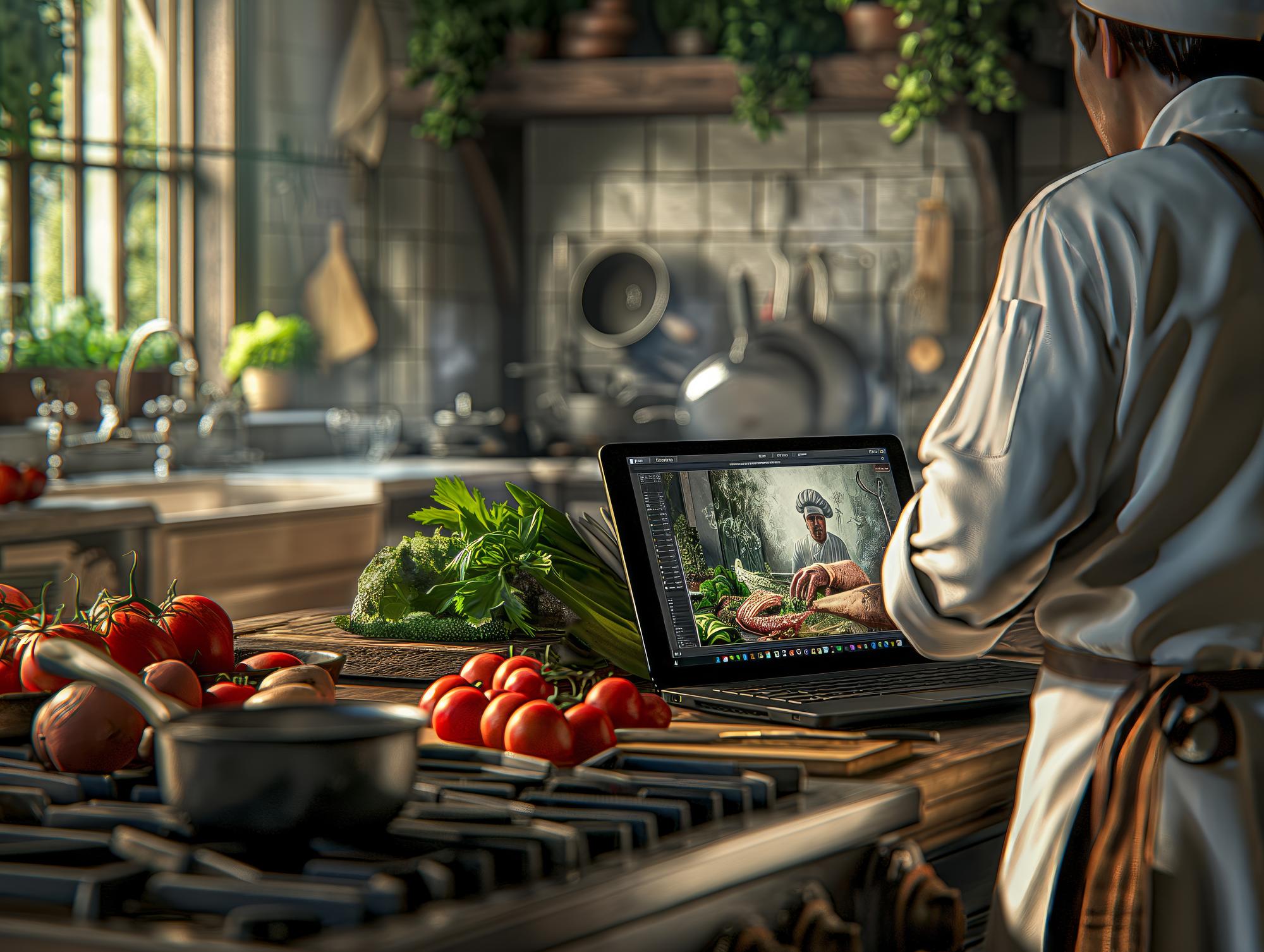 Scena di lezione online con chef in video
